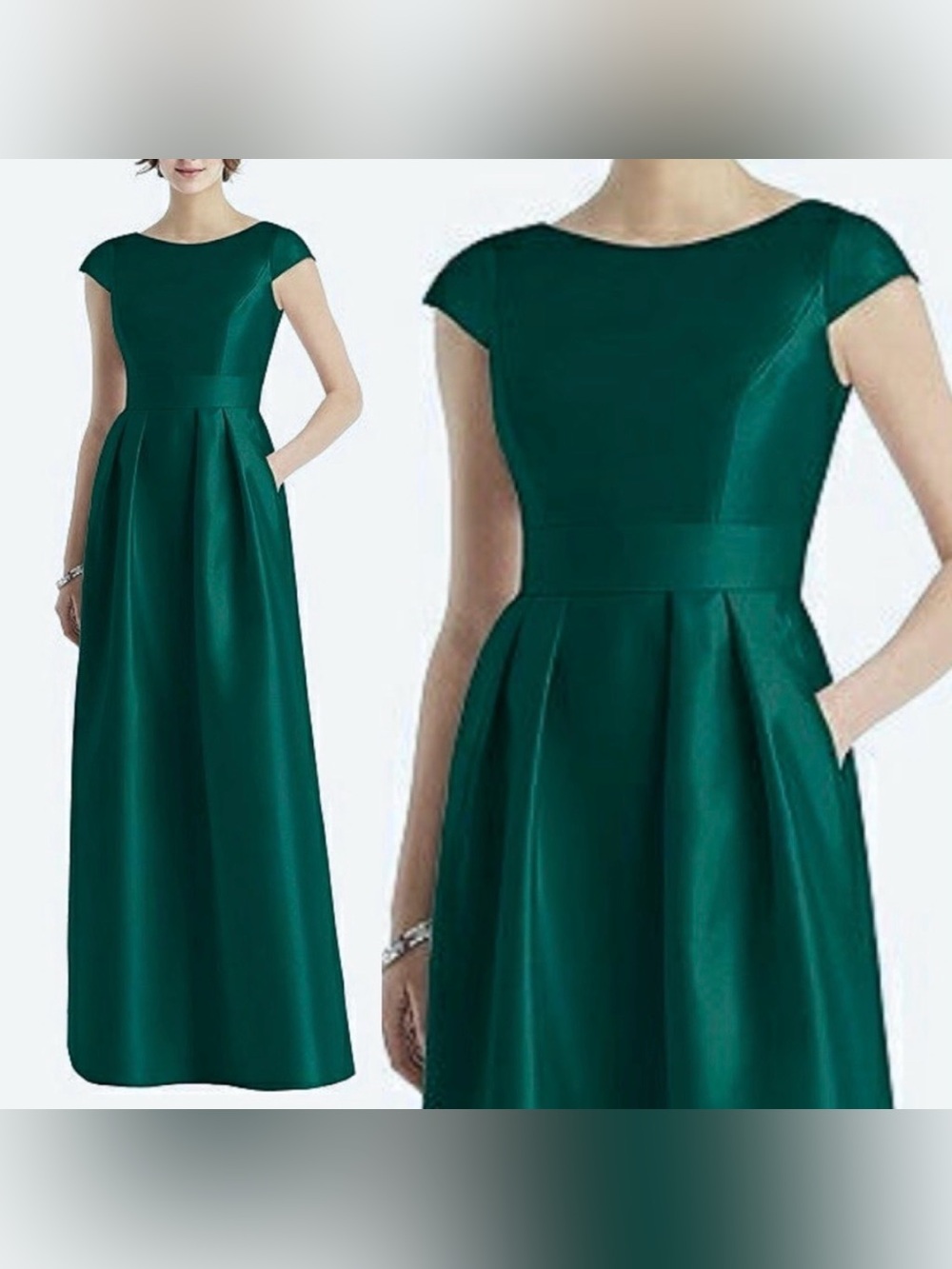 ALFRED SUNG size 4 CAP SLEEVE PLEATED SKIRT DRESS WITH POCKETS IN HUNTER GREEm